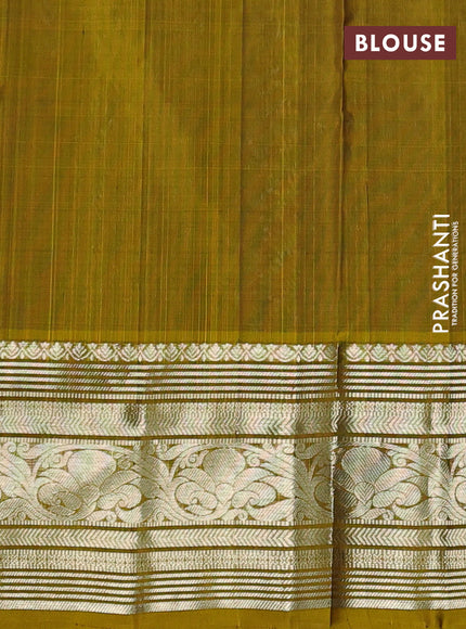 Venkatagiri silk saree coffee brown and mustard green with allover zari woven buttas and long zari woven border