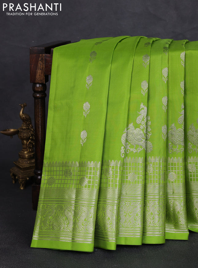 Venkatagiri silk saree light green with allover zari woven buttas and long zari woven border
