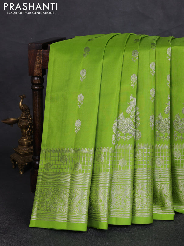 Venkatagiri silk saree light green with allover zari woven buttas and long zari woven border