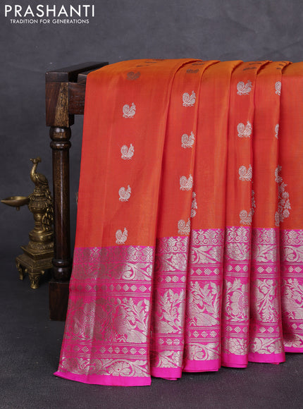 Venkatagiri silk saree orange and pink with allover annam zari woven buttas and long zari woven border
