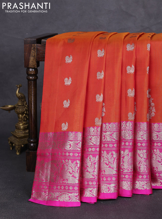 Venkatagiri silk saree orange and pink with allover annam zari woven buttas and long zari woven border