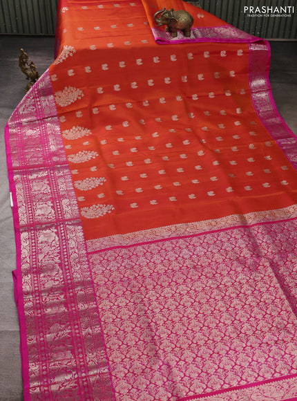 Venkatagiri silk saree orange and pink with allover annam zari woven buttas and long zari woven border