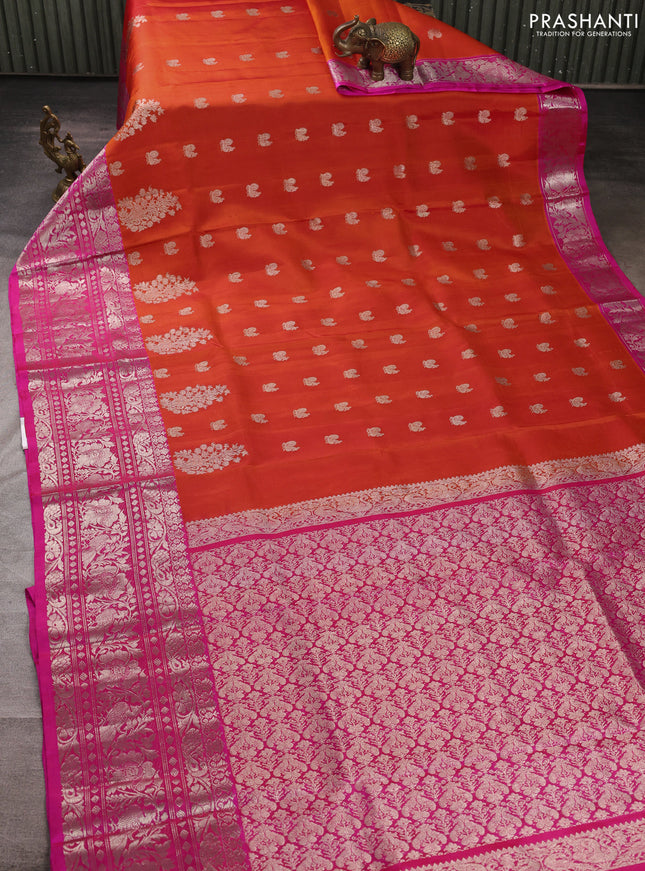 Venkatagiri silk saree orange and pink with allover annam zari woven buttas and long zari woven border