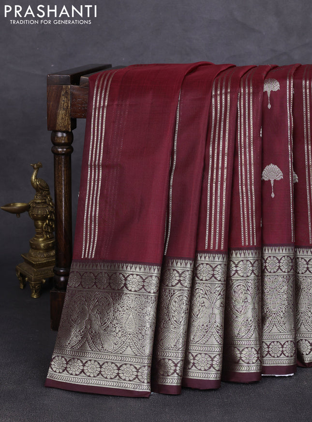 Venkatagiri silk saree maroon and coffee brown with allover zari weaves & buttas and long zari woven border