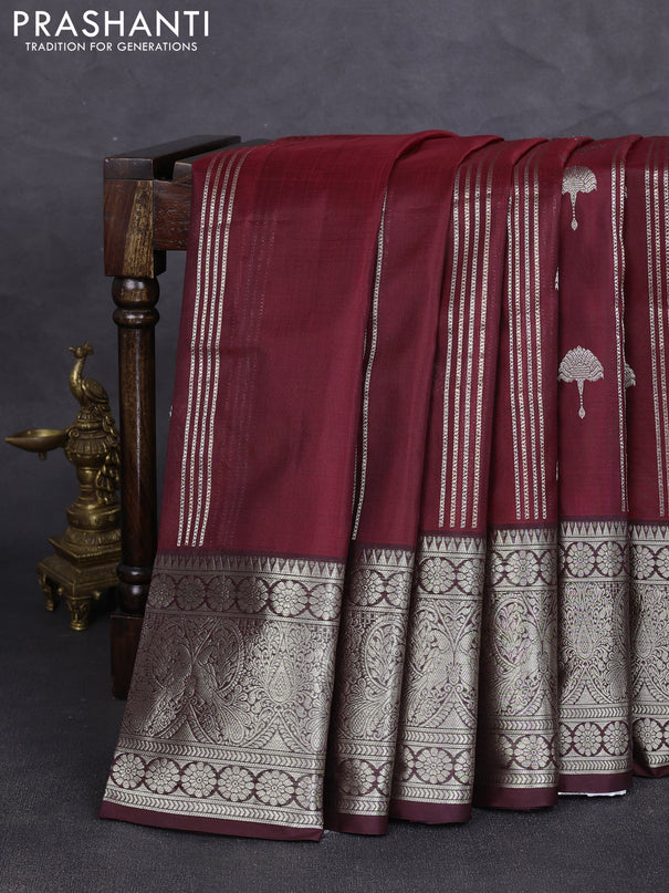 Venkatagiri silk saree maroon and coffee brown with allover zari weaves & buttas and long zari woven border