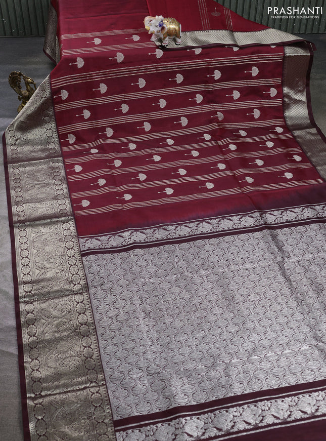 Venkatagiri silk saree maroon and coffee brown with allover zari weaves & buttas and long zari woven border