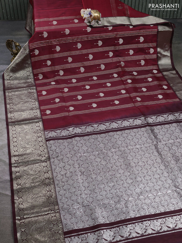 Venkatagiri silk saree maroon and coffee brown with allover zari weaves & buttas and long zari woven border