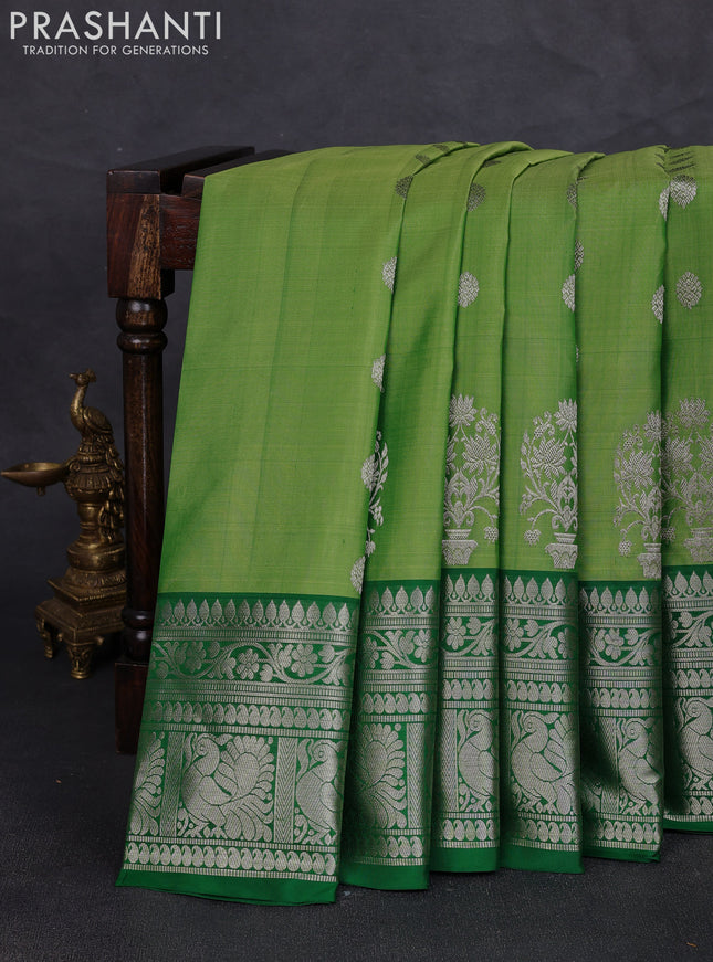 Venkatagiri silk saree light green and green with zari woven buttas and long zari woven border
