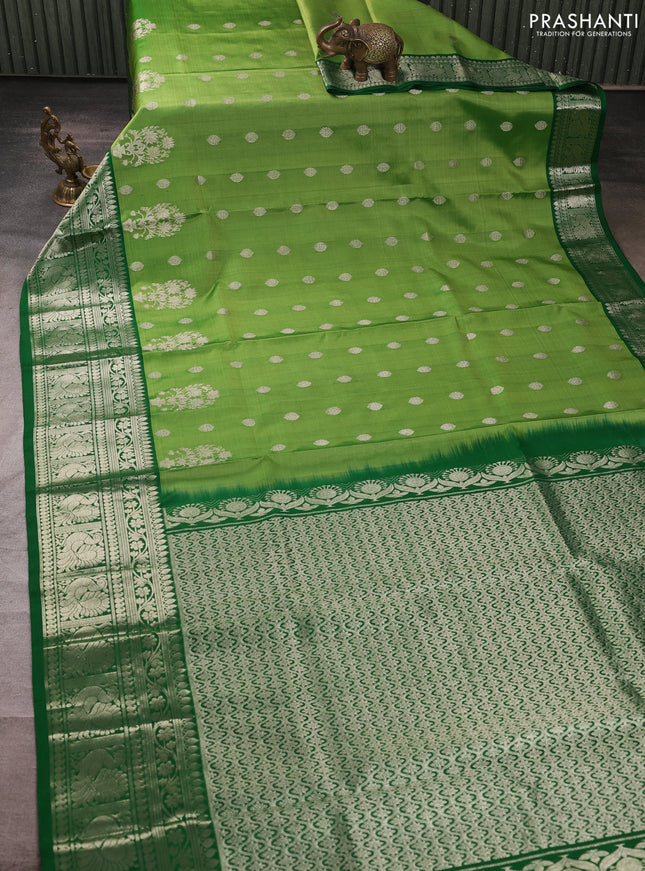 Venkatagiri silk saree light green and green with zari woven buttas and long zari woven border