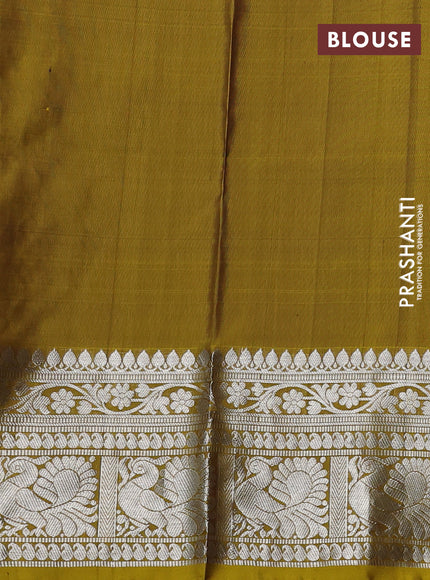 Venkatagiri silk saree coffee brown and mustard green with allover zari woven buttas and long zari woven border