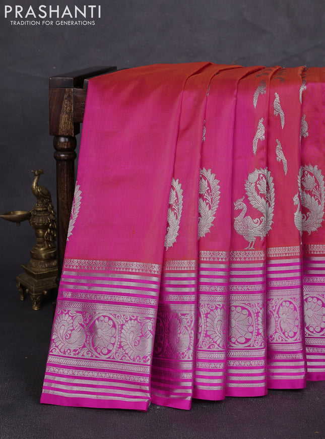 Venkatagiri silk saree dual shade of pinkish orange and pink with allover zari woven buttas and long zari woven border
