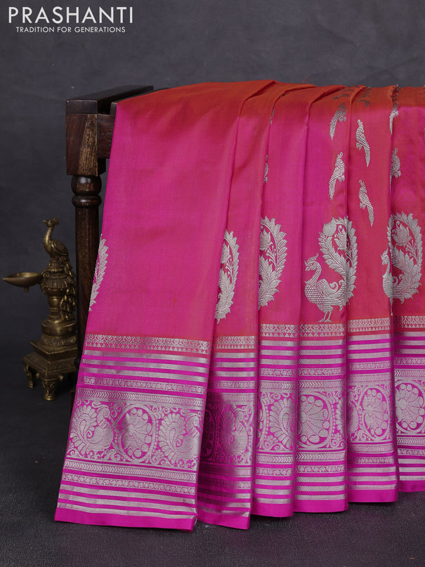 Venkatagiri silk saree dual shade of pinkish orange and pink with allover zari woven buttas and long zari woven border