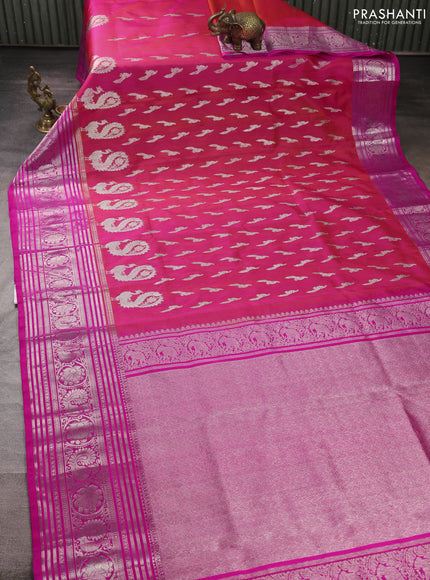 Venkatagiri silk saree dual shade of pinkish orange and pink with allover zari woven buttas and long zari woven border