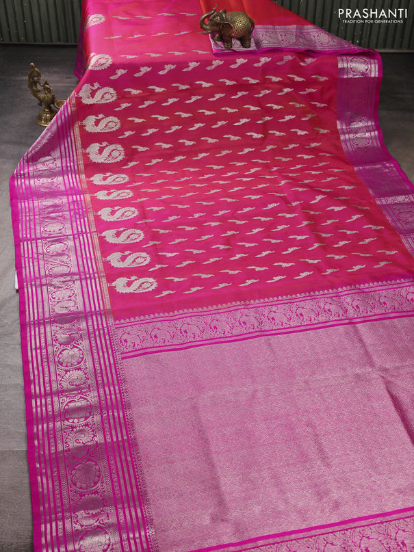 Venkatagiri silk saree dual shade of pinkish orange and pink with allover zari woven buttas and long zari woven border
