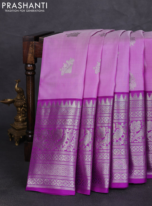 Venkatagiri silk saree lavender and purple with zari woven buttas and long zari woven border
