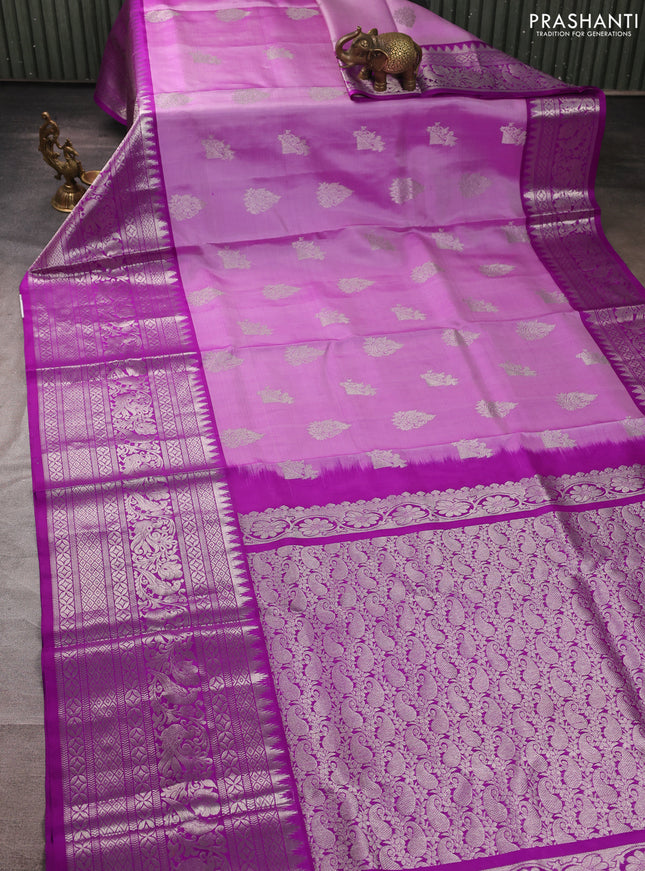 Venkatagiri silk saree lavender and purple with zari woven buttas and long zari woven border