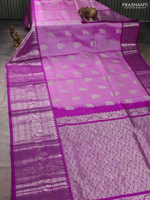 Venkatagiri silk saree lavender and purple with zari woven buttas and long zari woven border