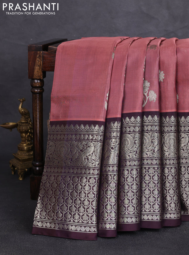 Venkatagiri silk saree mauve pink and coffee brown with zari woven buttas and long zari woven border