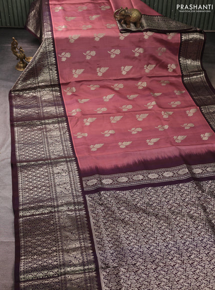 Venkatagiri silk saree mauve pink and coffee brown with zari woven buttas and long zari woven border