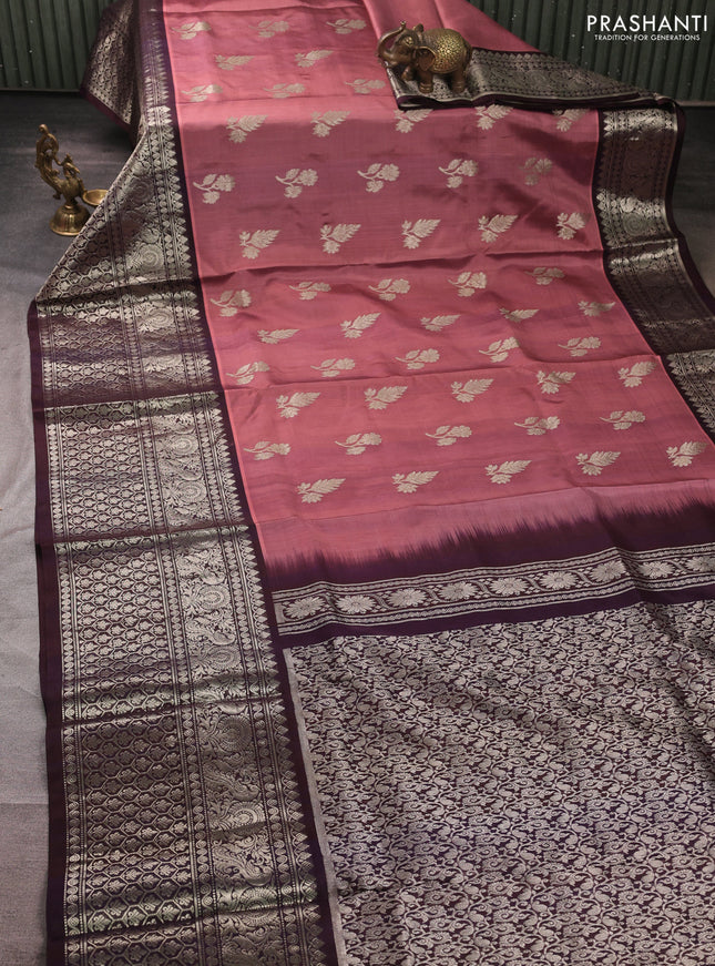 Venkatagiri silk saree mauve pink and coffee brown with zari woven buttas and long zari woven border