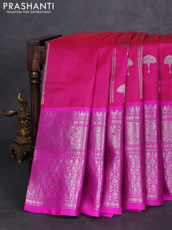 Venkatagiri silk saree dual shade of pinkish orange and pink with allover zari weaves & buttas and long zari woven border