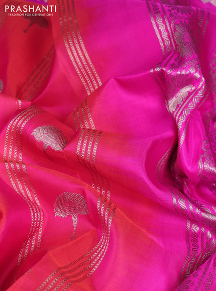 Venkatagiri silk saree dual shade of pinkish orange and pink with allover zari weaves & buttas and long zari woven border