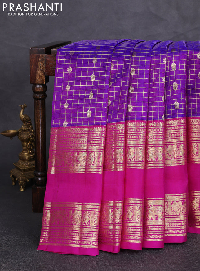 Venkatagiri silk saree violet and pink with allover small checks & buttas and long rettapet zari woven border