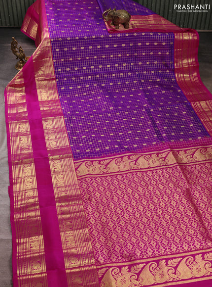 Venkatagiri silk saree violet and pink with allover small checks & buttas and long rettapet zari woven border