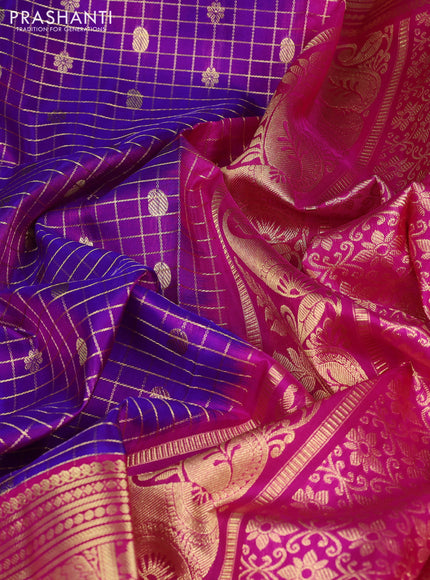 Venkatagiri silk saree violet and pink with allover small checks & buttas and long rettapet zari woven border