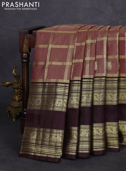 Venkatagiri silk saree mauve pink and coffee brown with allover zari checks & buttas and long rettapet zari woven border