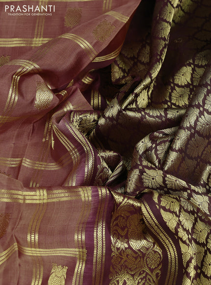 Venkatagiri silk saree mauve pink and coffee brown with allover zari checks & buttas and long rettapet zari woven border