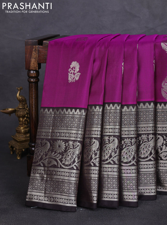 Venkatagiri silk saree pink and black with allover zari weaves & buttas and long zari woven border