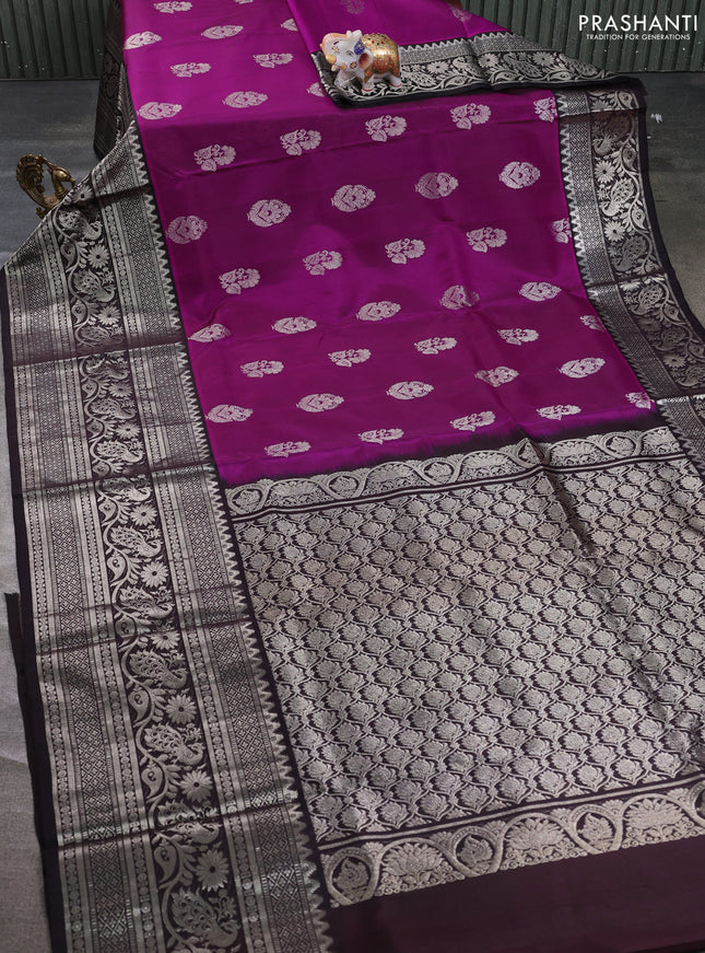 Venkatagiri silk saree pink and black with allover zari weaves & buttas and long zari woven border