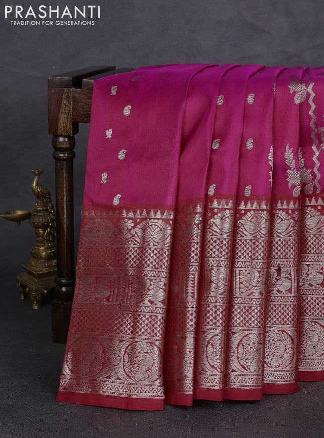 Venkatagiri silk saree pink and red with allover zari weaves & buttas and long zari woven border