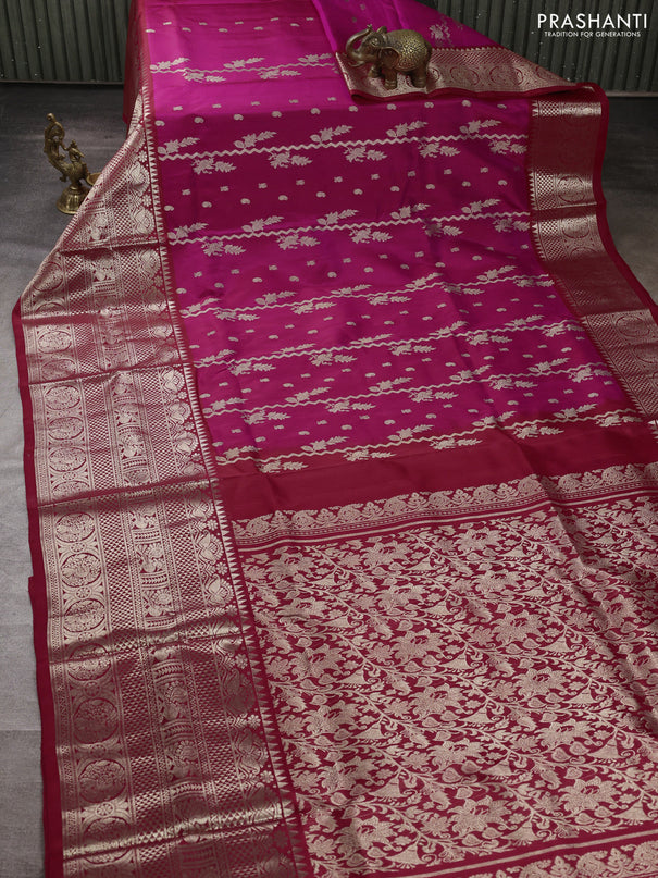 Venkatagiri silk saree pink and red with allover zari weaves & buttas and long zari woven border