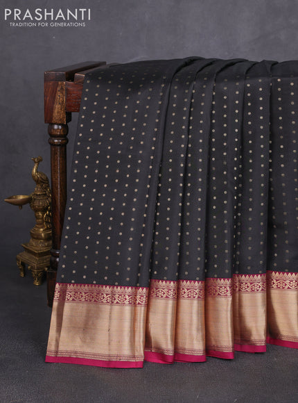 Pure kanchipuram silk saree black and wine shade with allover zari woven 1000 buttas and rich zari woven border