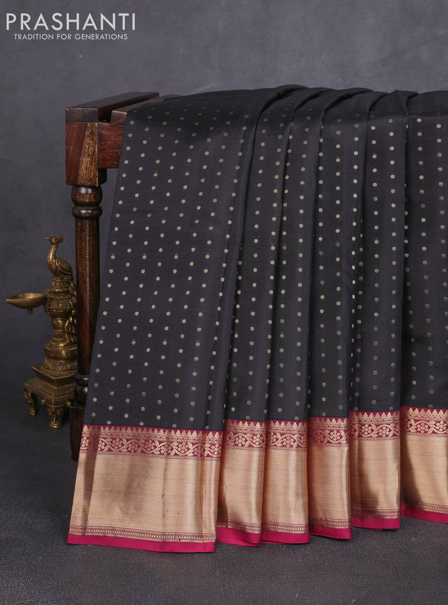 Pure kanchipuram silk saree black and wine shade with allover zari woven 1000 buttas and rich zari woven border