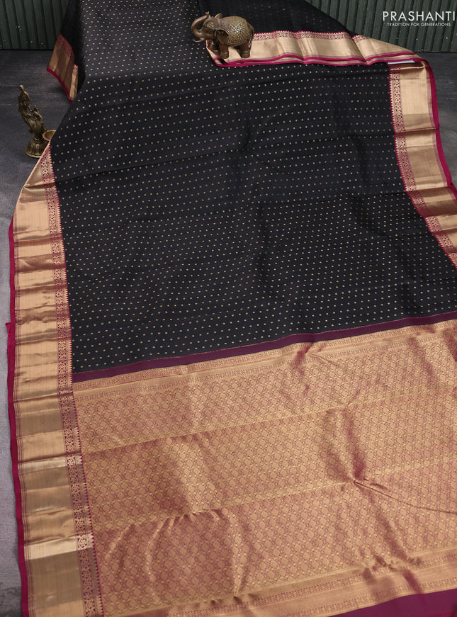 Pure kanchipuram silk saree black and wine shade with allover zari woven 1000 buttas and rich zari woven border