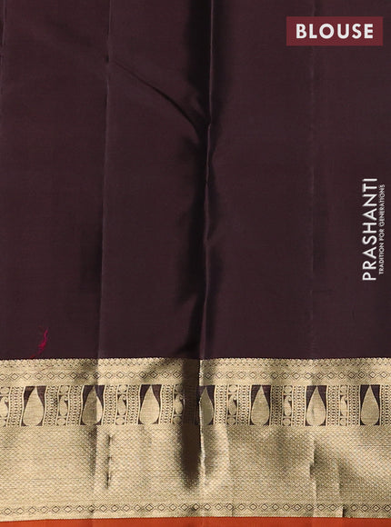 Pure kanchipuram silk saree coffee brown and orange with allover zari woven 1000 buttas and rich zari woven border