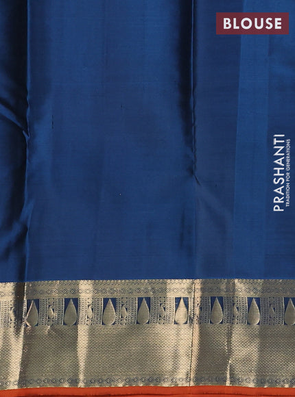 Pure kanchipuram silk saree peacock blue and orange with allover zari woven 1000 buttas and rich zari woven border