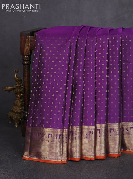 Pure kanchipuram silk saree purple and orange with allover zari woven 1000 buttas and rich zari woven border