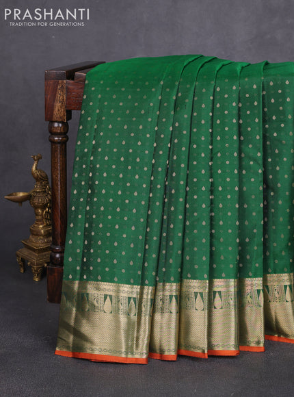Pure kanchipuram silk saree green and orange with allover zari woven 1000 buttas and rich zari woven border