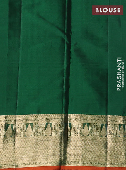 Pure kanchipuram silk saree green and orange with allover zari woven 1000 buttas and rich zari woven border