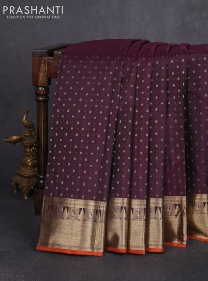 Pure kanchipuram silk saree coffee brown and orange with allover zari woven 1000 buttas and rich zari woven border