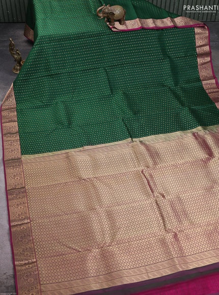 Pure kanchipuram silk saree bottle green and magenta pink with allover zari woven 1000 buttas and zari woven border