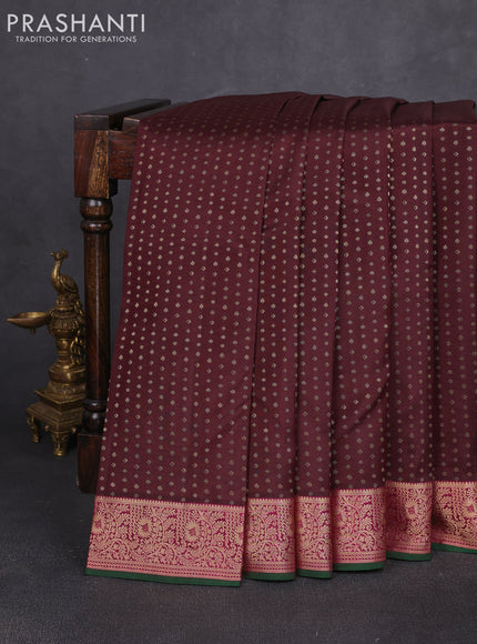Pure kanchipuram silk saree coffee brown and green with allover zari woven 1000 buttas and zari woven border