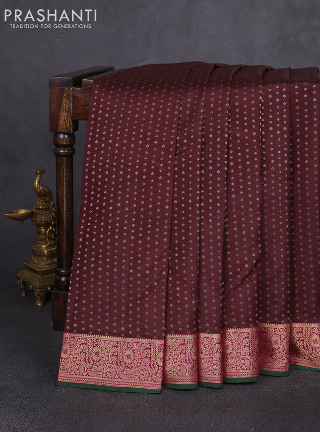 Pure kanchipuram silk saree coffee brown and green with allover zari woven 1000 buttas and zari woven border