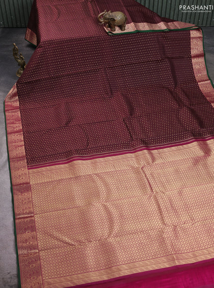 Pure kanchipuram silk saree coffee brown and green with allover zari woven 1000 buttas and zari woven border