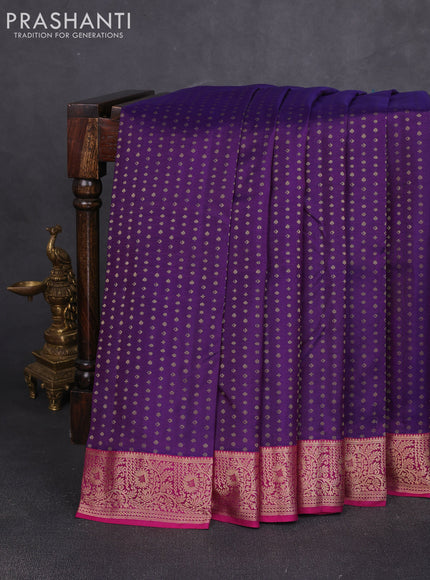 Pure kanchipuram silk saree purple and magenta pink with allover zari woven 1000 buttas and zari woven border