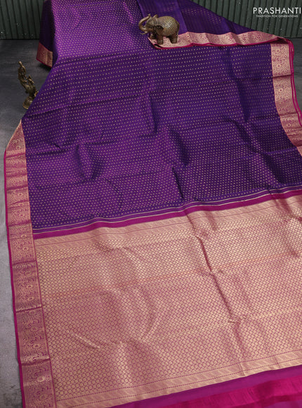 Pure kanchipuram silk saree purple and magenta pink with allover zari woven 1000 buttas and zari woven border